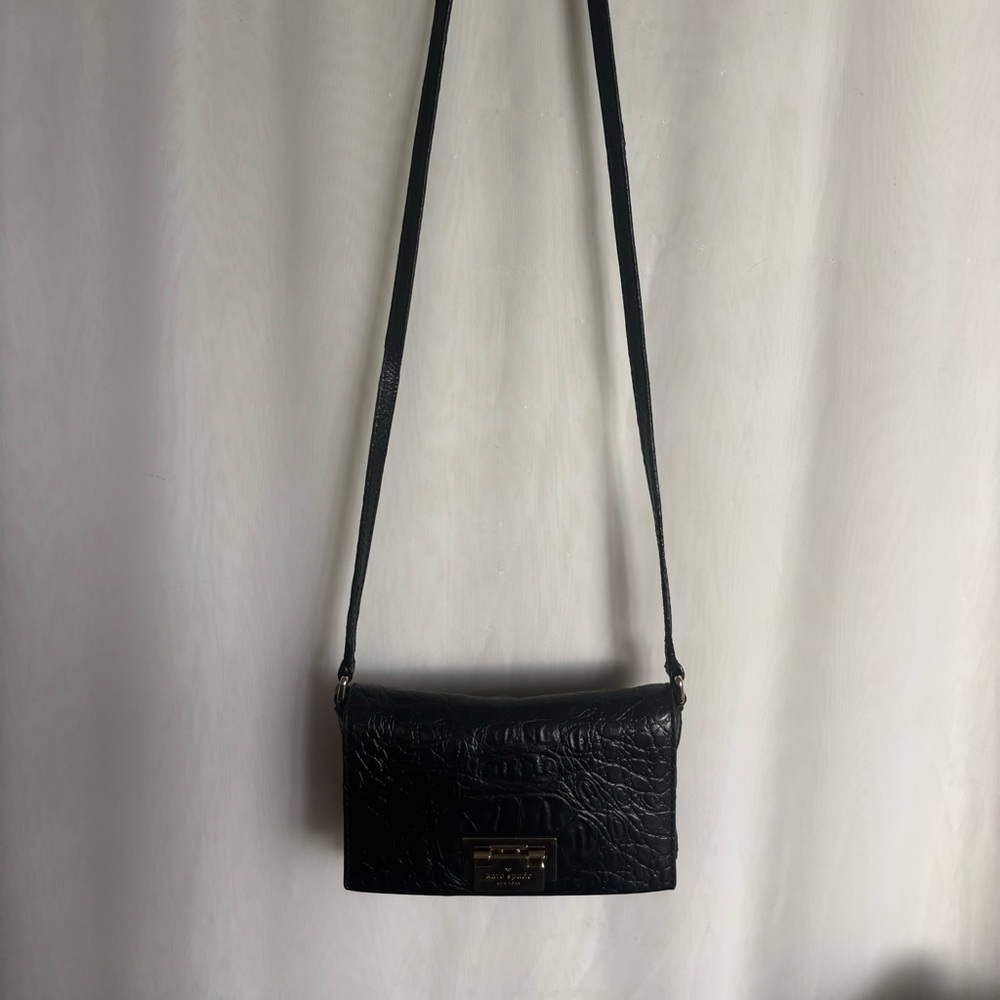 KATE SPADE♠️  Black Croc-Embossed Leather Crossbody Bag | project bag - Picture 5 of 8